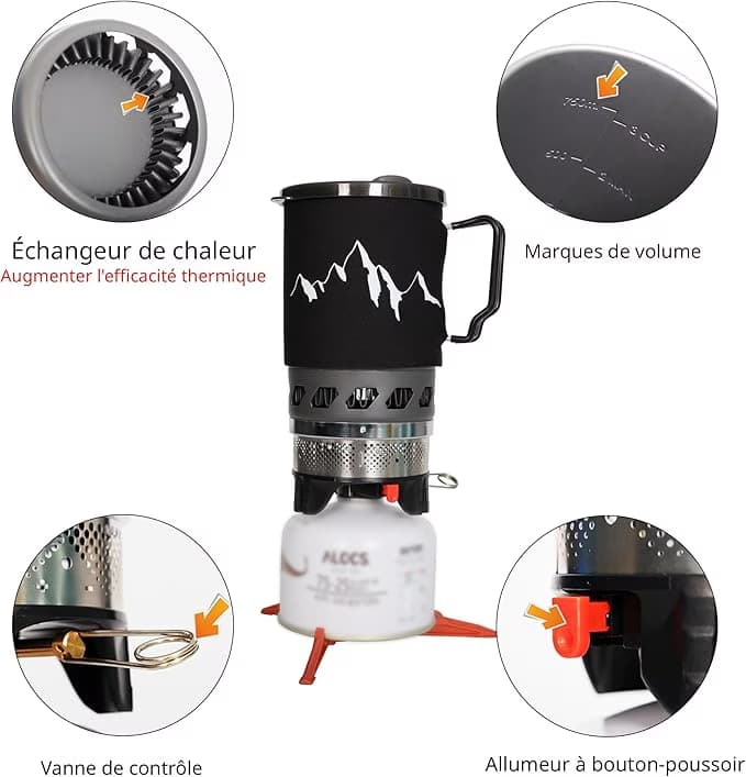 Réchaud de camping compact — chauffe rapide pour café et repas simples en randonnée et à la pêche